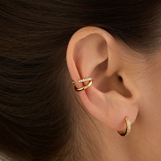 nausznice Złota nausznica z cyrkoniami "Modern"- srebro 925 pozłacane