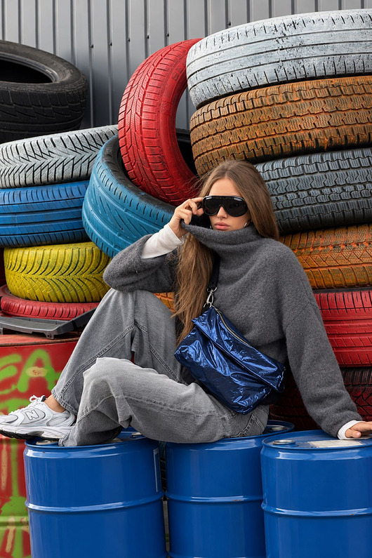 saszetka nerka Niebieska torebka MINI Metalic Blue moora x CZAJKOWSKI