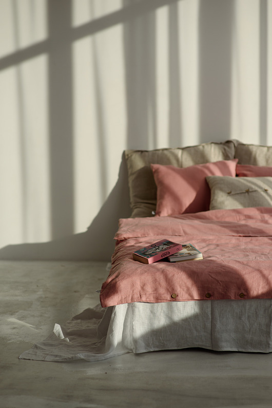 poduszki gładkie Lniana poszewka na poduszkę zgaszony róż