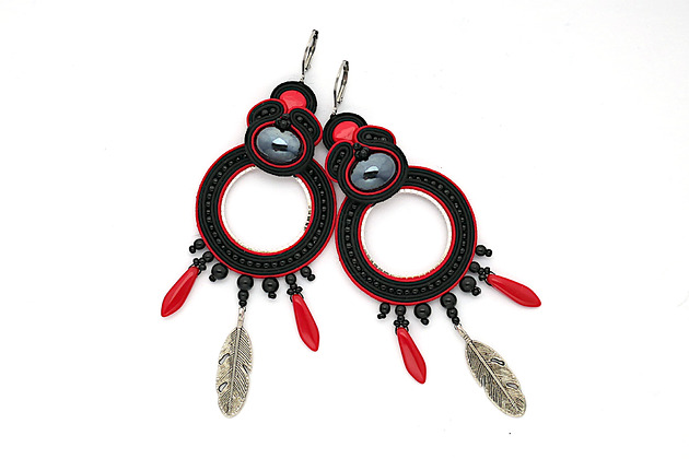 kolczyki soutache Czarne koła z pórkami