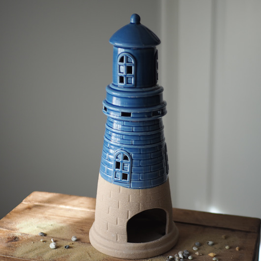świeczniki i świece Ceramiczna latarnia morska na tealight- niebieska, 37cm