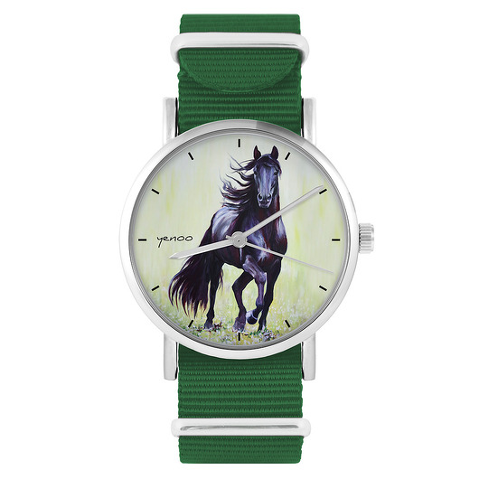 zegarki unisex Zegarek - Czarny koń malowany - zielony, nylonowy