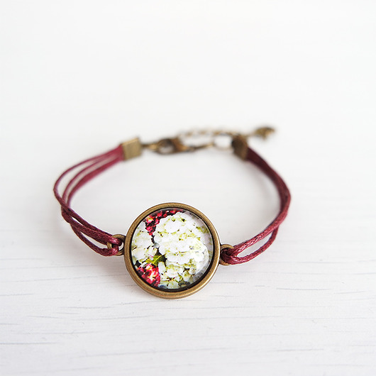 bransoletki ze szkła Bransoletka - Hortensja - bordowa, sznureczki
