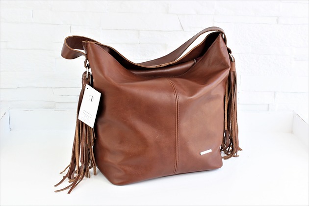 Skórzany Shopper boho koniak szewro FABIOLA TOREBKI