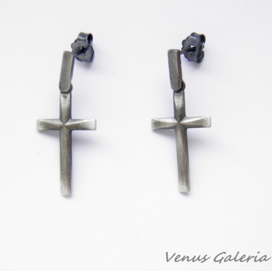 Kolczyki srebrne - Cross IV gray VENUS GALERIA