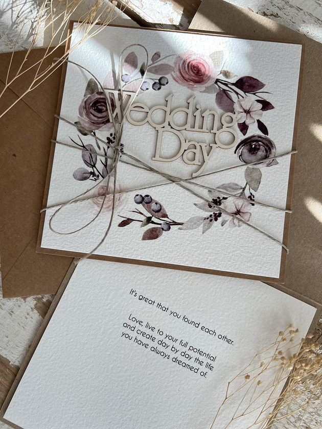 zaproszenia i kartki na ślub Kartka ślubna na ślub po angielsku - Wedding Day z życzeniami