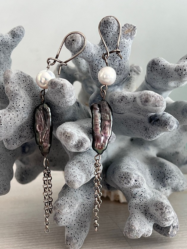 kolczyki srebrne Kolczyki srebrne z perłami - długie wiszace -  VINTAGE