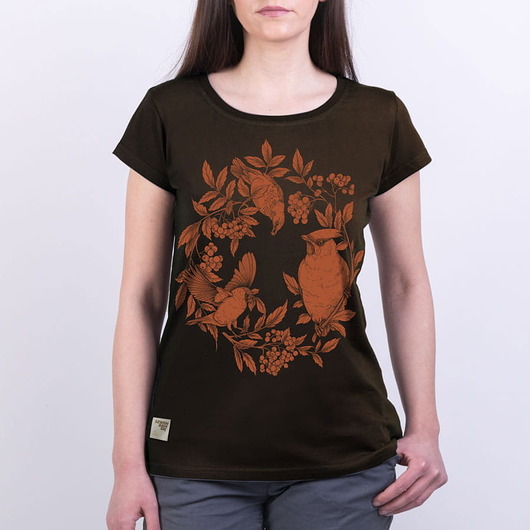 t-shirt damskie Koszulka damska PTAKI/JARZĘBINA brązowa