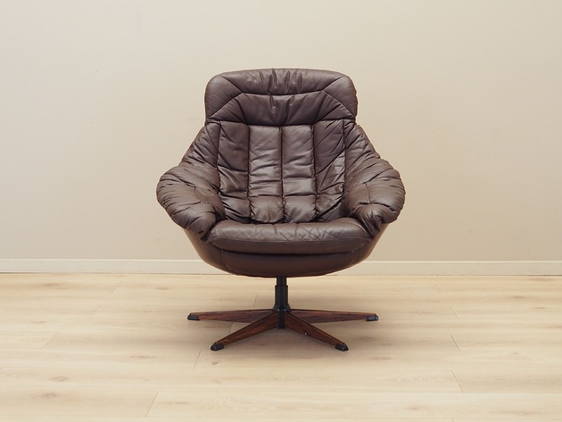 fotele Fotel obrotowy skórzany, duński design, lata 60, H.W. Klein, Bramin