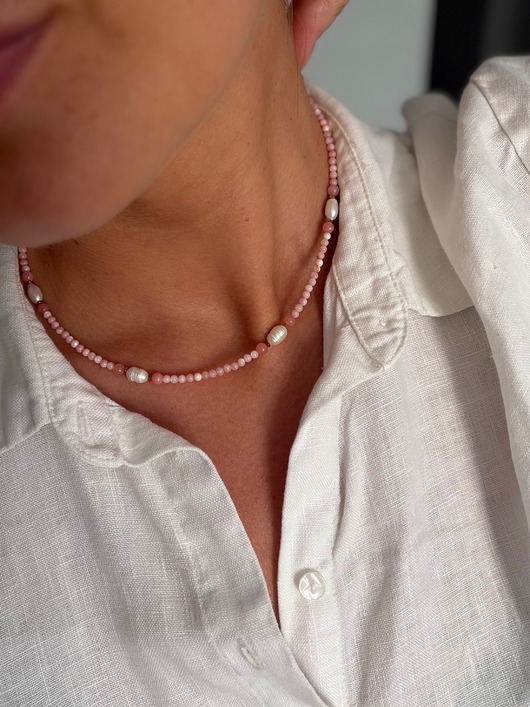 chokery Choker z perełek i kamieni naturalnych