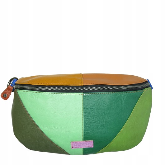 saszetka nerka Nerka damska skórzana pojemna na ramię szeroki pasek regulowany OLIVKA