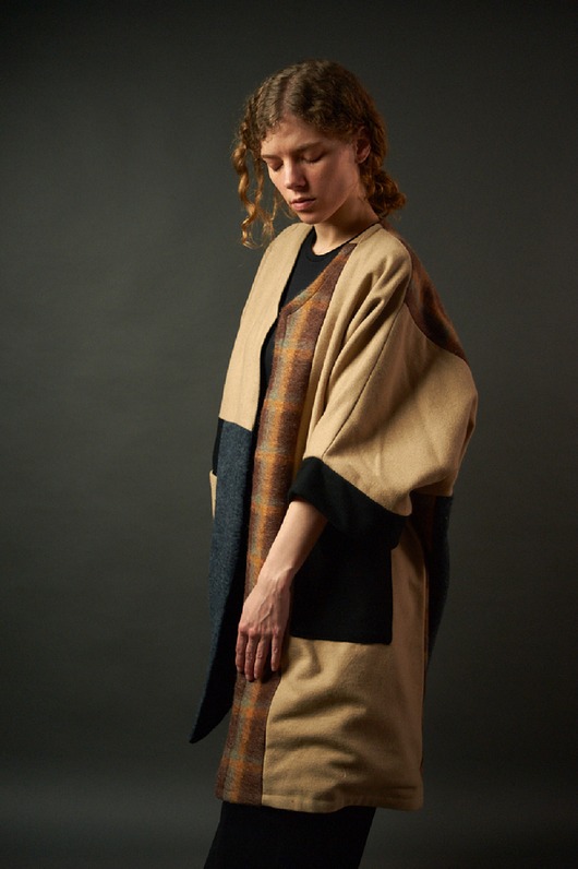 płaszcze damskie Wełniany płaszcz kimonowy patchwork