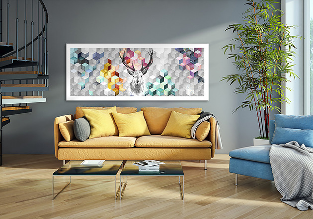 obrazy i plakaty do pokoju dziecięcego Obraz na płótnie -  Jeleń wśród Geometrycznych Form 147x60 cm