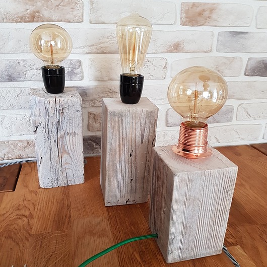 lampy stołowe Lampa LOFT drewno z recyklingu
