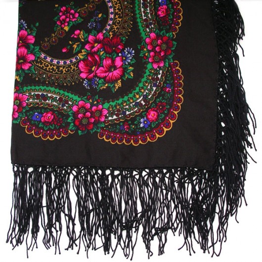 Folk Fringe Scarf (black colour, S) na ludowo