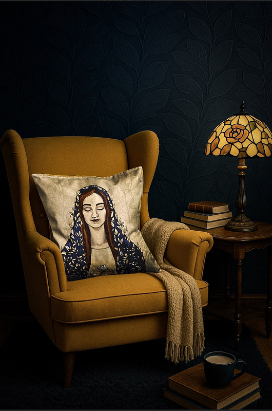 poduszki, poszewki - różne PODUSZKA dekoracyjna autorską ilustracją z muralem Oblicze Piękna