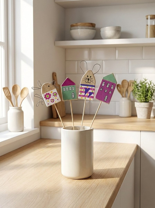 ozdoby wielkanocne Zestaw Wielkanocny Drewniane Ozdoby  na piku w Stylu Skandynawskim