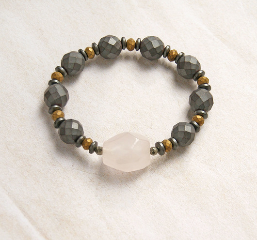 bransoletki z kamieni naturalnych UNIKAT - kwarc różowy, hematyt