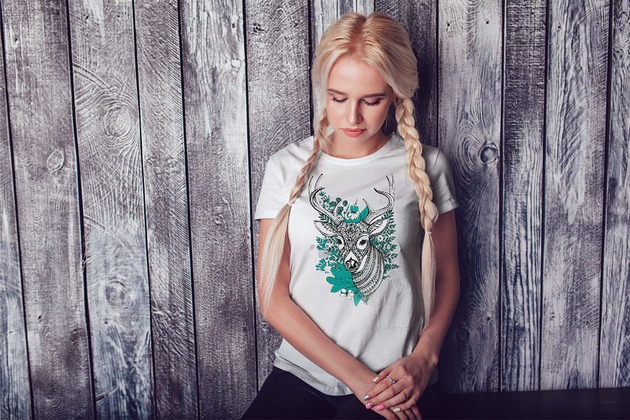 t-shirt damskie Koszulka organiczna z nadrukiem  Jeleń