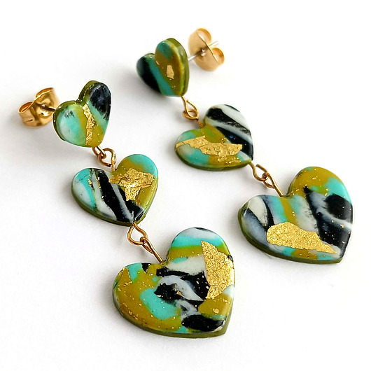 kolczyki z masy plastycznej Kolczyki wiszące serca z glinki polimerowej 