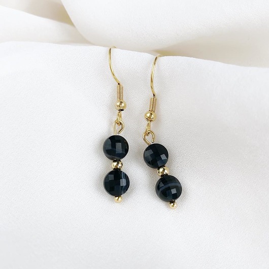 kolczyki z kamieniami Czarne kolczyki UNO z Sardonyksem