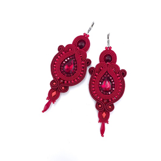kolczyki soutache Kolczyki sutasz bordowe wieczorowe długie z kryształkiem Margo