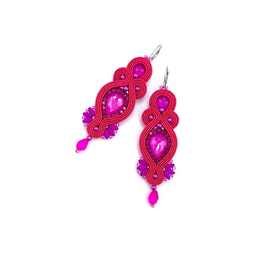 kolczyki soutache Orina kolczyki sutasz różowe długie wiszące wieczorowe z kryształami
