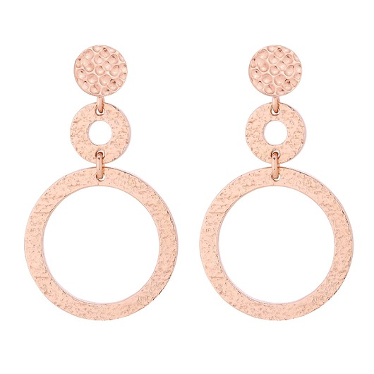 kolczyki srebrne Długie kolczyki w różowym złocie z chropowatymi kołami