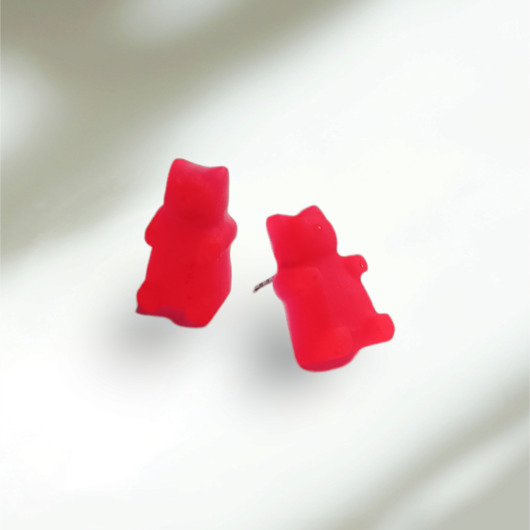 kolczyki z żywicy Misie z żywicy - kolczyki - wkrętki - sztyfty - NEON RED