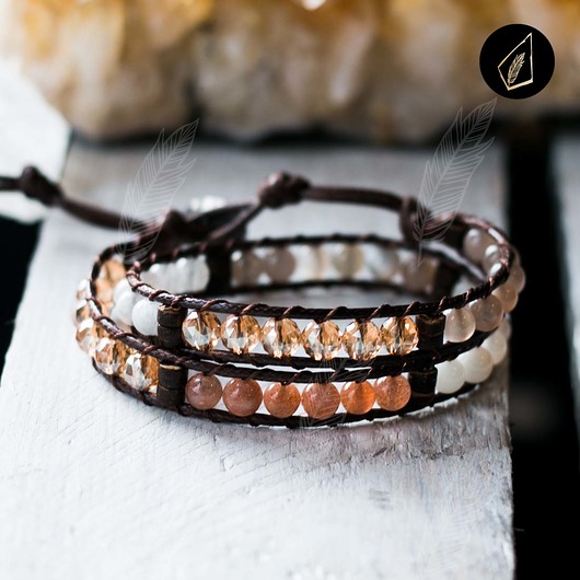 Kamień Księżycowy na Rzemieniu Boho Etno Amulet AstroSiostra