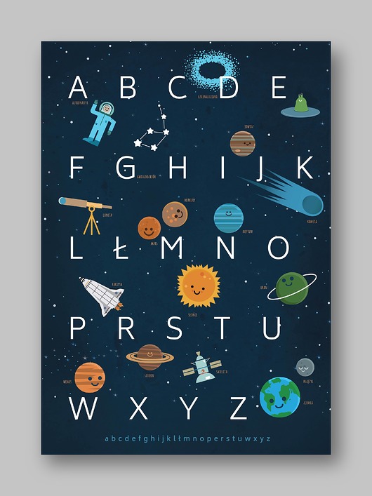 obrazy i plakaty do pokoju dziecięcego alfabet kosmiczny