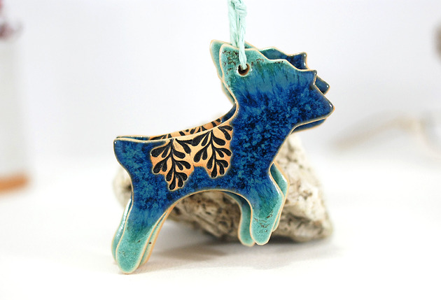 3 ceramiczne renifery choinkowe - turkus 10FingersArt