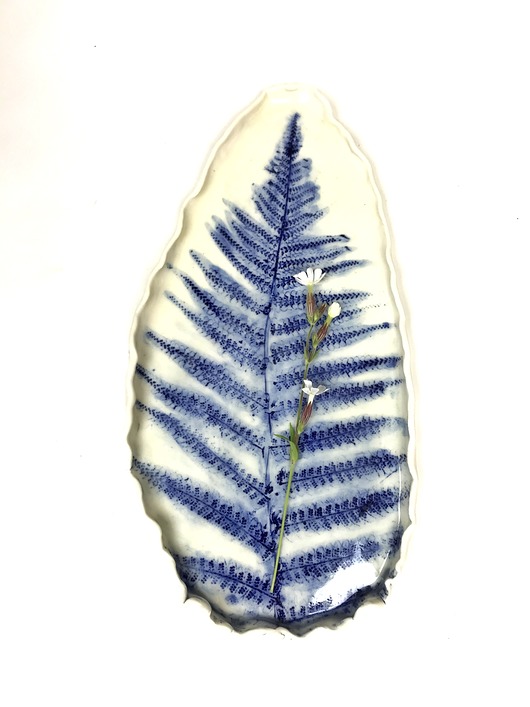 patery i talerze Patera / talerz porcelanowy "Niebieska paproć"