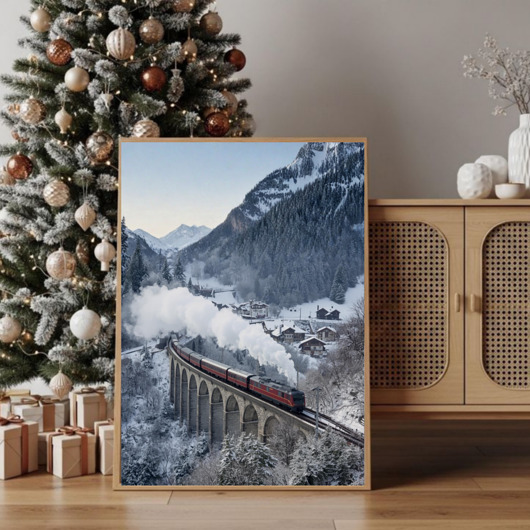 plakaty PLAKAT Góry zdjęcie pociąg  górski krajobraz zimowy