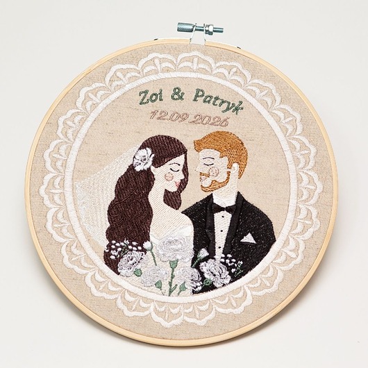 Ślub - inne Haft ślubny w tamborku 20 cm, indywidualna pamiątka ślubna, rocznicowa 56