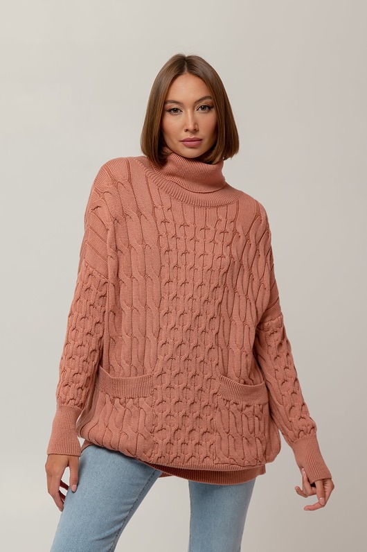 swetry damskie  Wełniany sweter z golfem, golf, VINTAGE ROSE