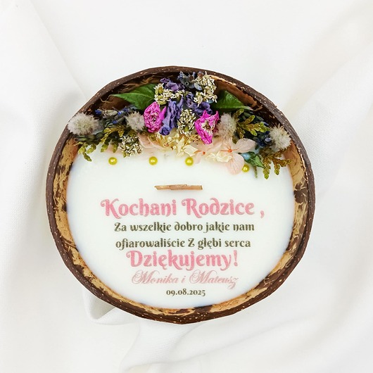 świeczniki i świece Podziękowanie dla Rodziców / Personalizowana Świeca w Łupinie Kokosa