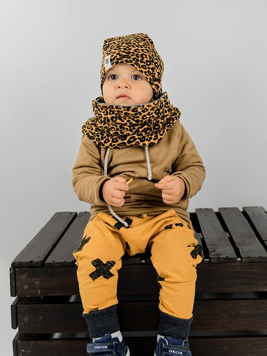 Spodnie BAGGY krzyżyki na musztardzie Cudi KiDS