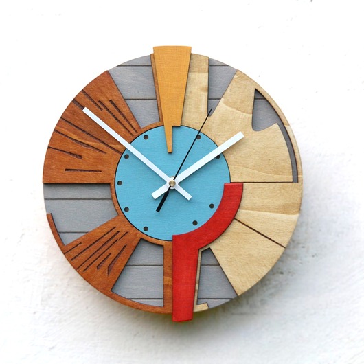 zegary Drewniany Zegar Ścienny  Duży Geometryczny  /48cm  - Cichy Mechanizm
