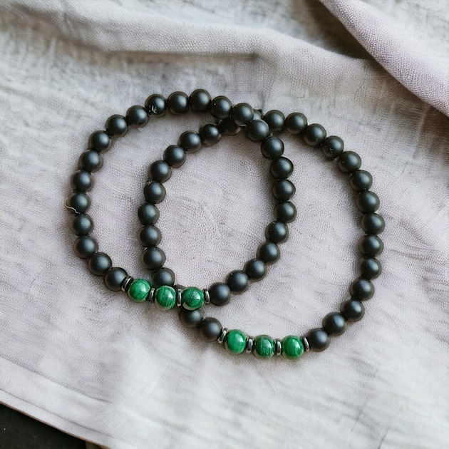 biżuteria męska KOMPLET dla PARY :: malachit - kamień miłości : onyks matowy