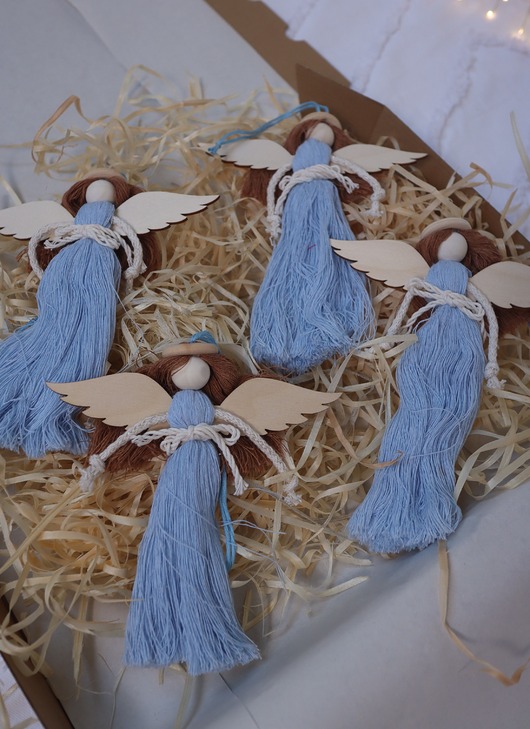 ozdoby choinkowe Zestaw ozdób choinkowych - makramowe anioły