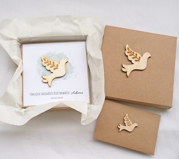 kartki scrapbooking Bierzmowanie -kartka, personalizacja, pudełko, koperta