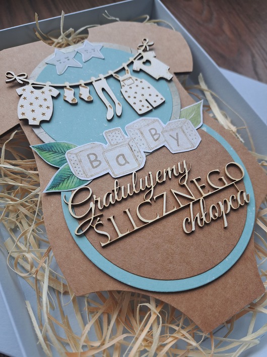 kartki scrapbooking Kartka z okazji narodzin synka (w pudełku)