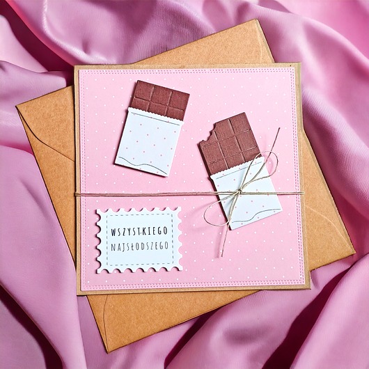 kartki scrapbooking Wszystkiego najsłodszego : czekolada : kartka uniwersalna. Różowa.