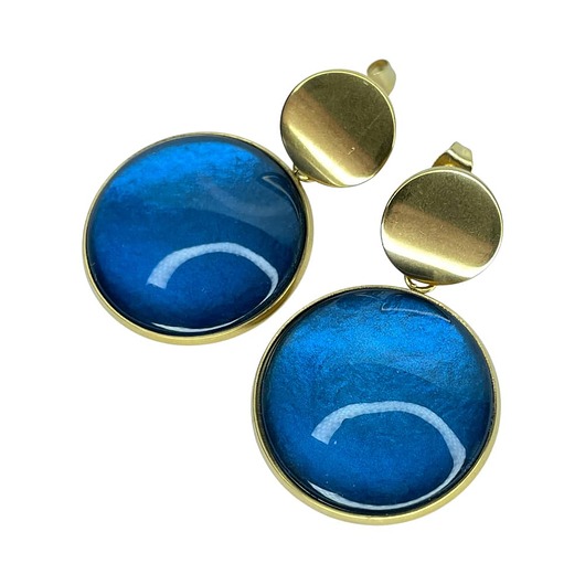 kolczyki szklane Złocone kolczyki w perłowym odcieniu turkusu