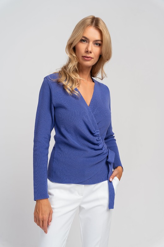 swetry damskie  Kopertowy sweter z marszczeniem