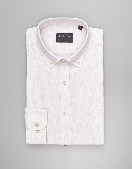 koszule męskie Koszula limido 00559 długi rękaw beżowy slim fit