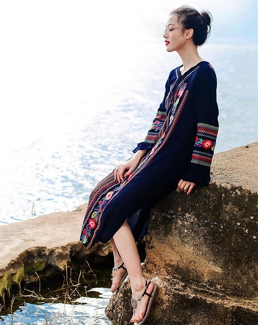 sukienki midi damskie haftowana sukienka bawełniana w stylu boho orie