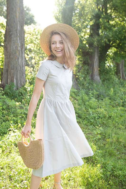 sukienki midi damskie Bawełniana szara sukienka w rozmiarach XS, S, M