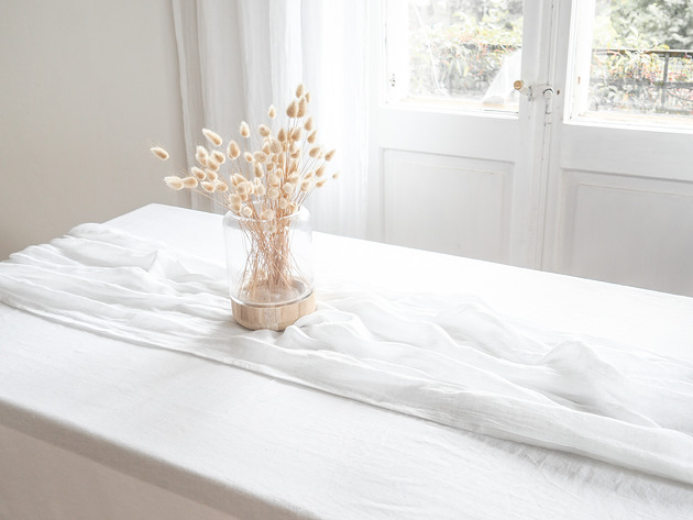 obrusy i serwetki Bieżnik Lniany Muślin PURE WHITE